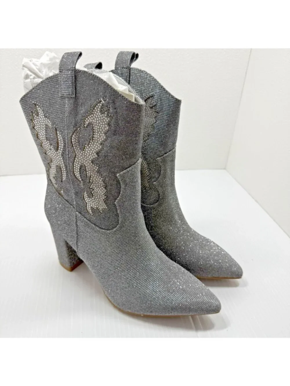 MIA Womens Gypsi Western Boots Size 9 Silver Glitter Cowgirl Disco Glam NWT